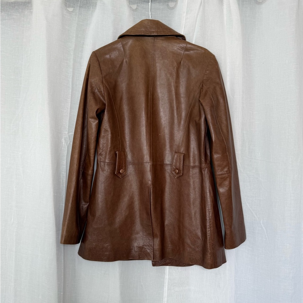 Vintage Y2K Brown Leather Peacoat Jacket - Picture 8 of 8